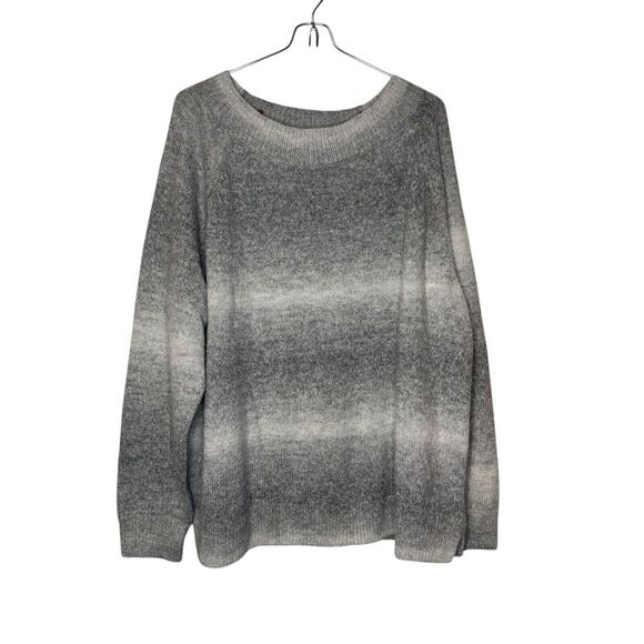 Chaps Womens Sweater Crew Neck Pullover Knit Boxy Fit Long Sleeve Ombre Grey XXL - Picture 1 of 10